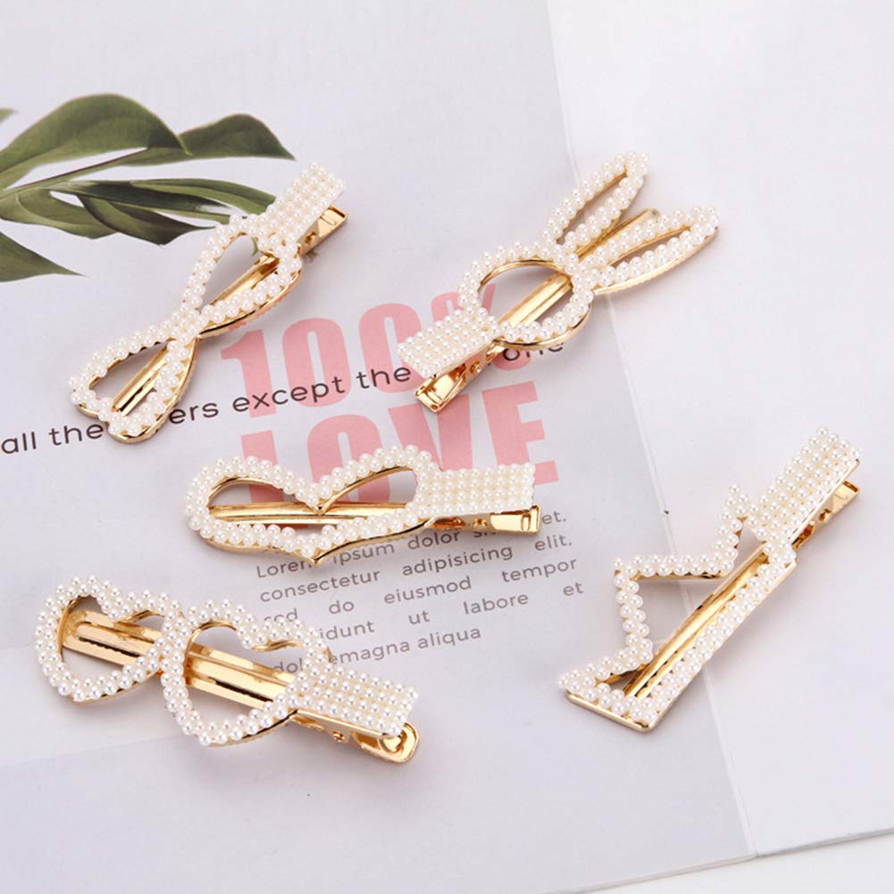 El Regalo 5 PCS Pearl Hair Clips | Large Pearls Hair Clips Pins for Women & Girls | Bridal Pearls Hair Accessories wedding Hair Clips/Tic Tac/Hairpins (Set-1)