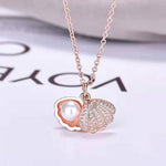 El Regalo Stainless Steel Anti Tarnish Pearl shell Pendant Necklace for Girls & Women, Trendy Waterproof Pearl Shell Pendant Necklace for Teens/Girls/Women, Mermaid Jewelry (Rose Gold)