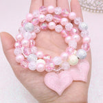 El Regalo 2 PC Girls Kids Shiny Pink Heart Resin & Acrylic Beads Jewelry Sets | Colorful Princess Heart Beaded Necklace & Bracelet Sets, Princess Necklace Bracelet Set for Toddlers/Girls/Kids