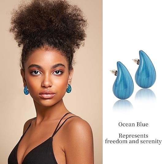 El Regalo's Elegant Teardrop Stud Earrings for Women and Girls | Premium Glaze Enamel Waterdrop Statement Studs | Anti-Tarnish Minimalist Korean Style Modern Jewellery Gift (Ocean Teal)