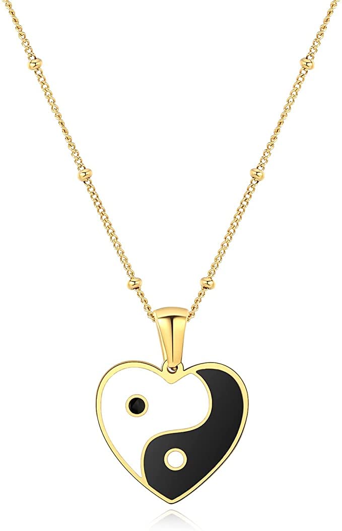 El Regalo 2 PCs Yin Yang Pendant Necklaces- Enamel Yin Yang Heart Flower Colorful Necklaces for Best Friends/Couple/Besties (Set-3)