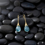 El Regalo Beverly Mint Designs Minimalist Teardrop Drop Earrings for Women & Girls - Classy Pastel Glass Stone Dangle Hooks for Western & Indo-Western Outfits (Aquamarine)