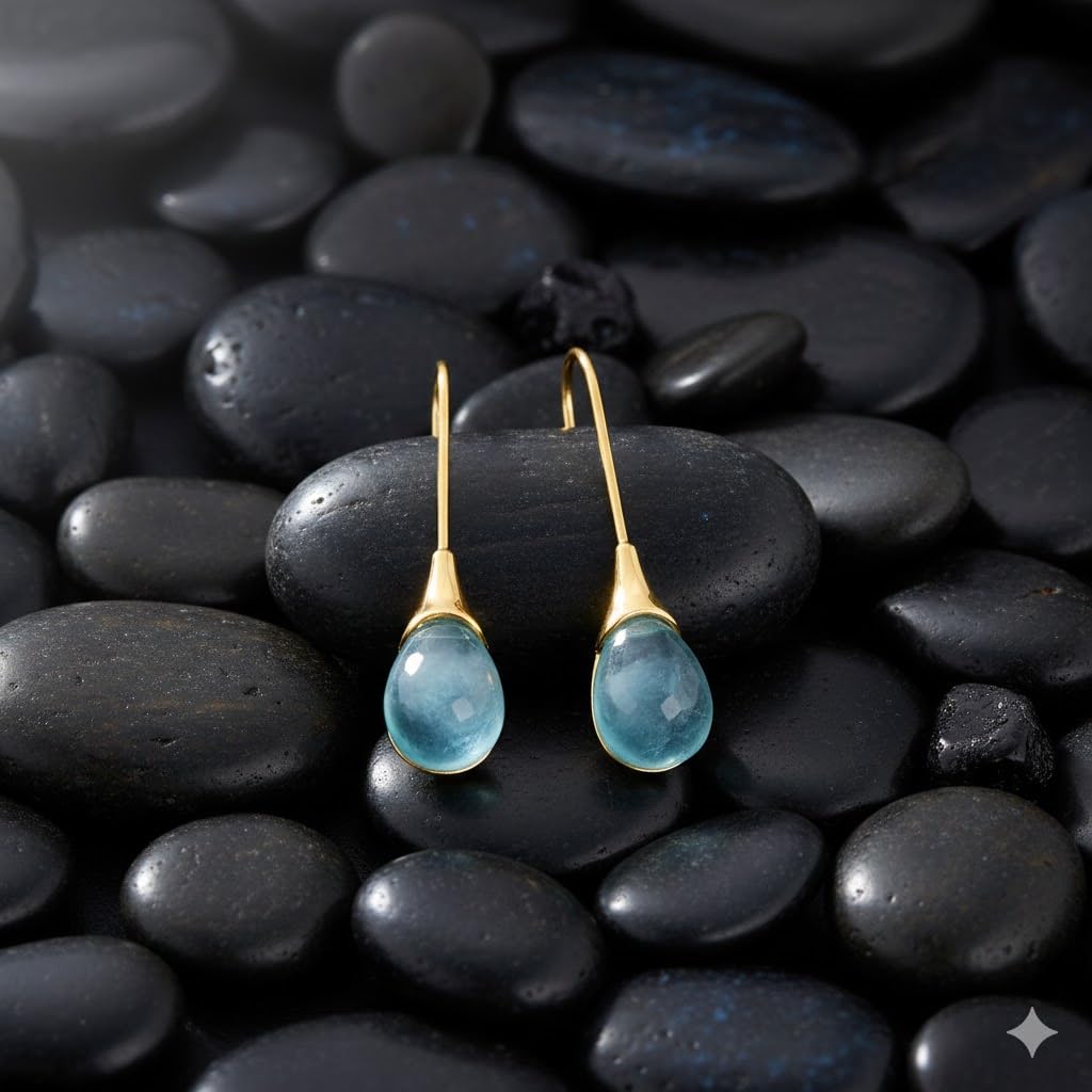 El Regalo Beverly Mint Designs Minimalist Teardrop Drop Earrings for Women & Girls - Classy Pastel Glass Stone Dangle Hooks for Western & Indo-Western Outfits (Aquamarine)