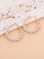 El Regalo Retro Elegant Double Row Imitation Pearl Oval Hoop Earrings for Women - Fashion Pearl Double Layer Ear Buckle Hoops (Pig Pearls Hoop Earrings)