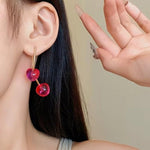 El Regalo Cute Double Cherry Front Back Jacket Earrings for Girls & Women | Glossy Fruit Design Gold-Tone Earrings | Fashion Statement Dangle Earrings for Party & Casual Wear (Translucent Candy Pink)