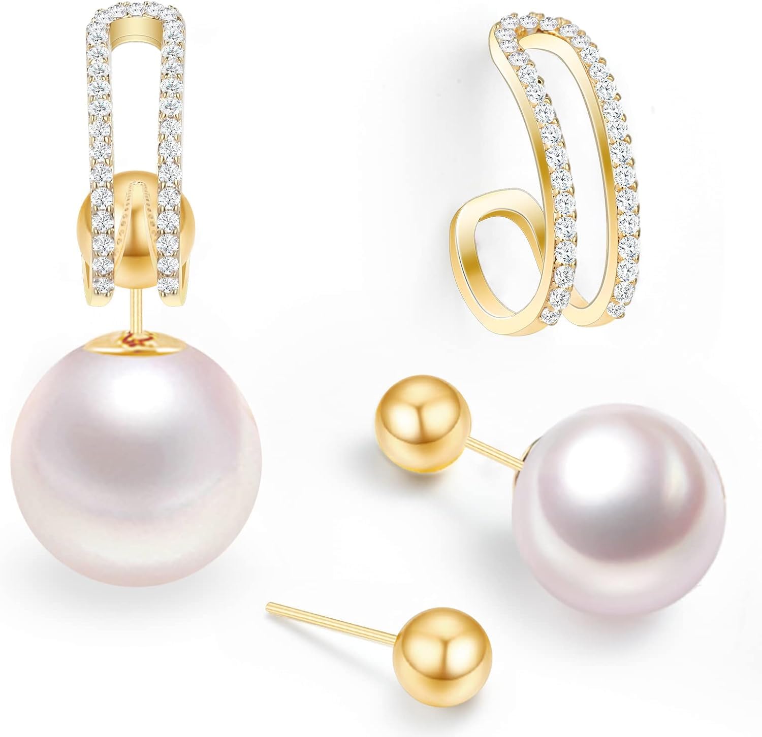 El Regalo Zircon Pearl Earrings- 4 in 1 Pearl Earrings - 4 Ways Pearl Earring for Girls & Women
