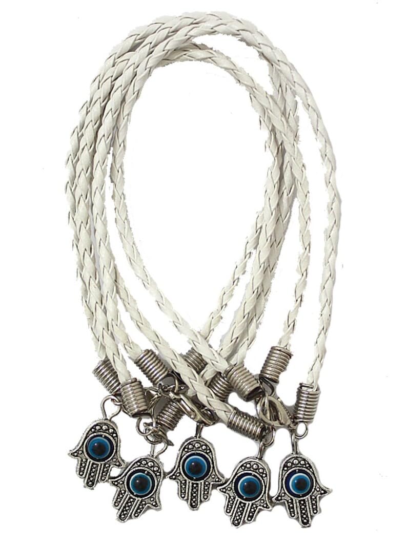 El Regalo 5PCs Evil Eye Hamsa Hand Rakhi Combo - Evil Eye Rakhi Set for Brother with Roli Chawal - 5 Lucky Kabbalah Blue Turkish Evil Eye Rakhi for Bhaiya/Bhai/Brother/Nephew (White)