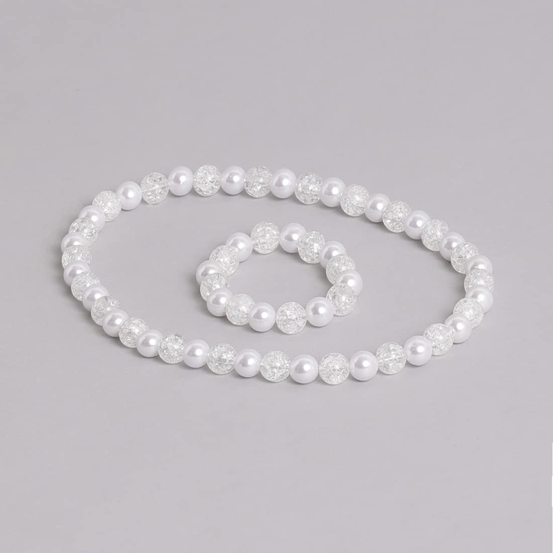 El Regalo Kids Girls Princess Jewelry Set - White Bead Necklace, Bracelet & Earrings for Girls