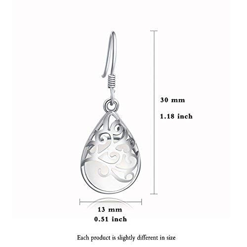 El Regalo Modern Opal Cat's Eye Drop Threader Earrings for Girls & Women - Perfect Valentines Day Gift for Her (White Drop Hook)