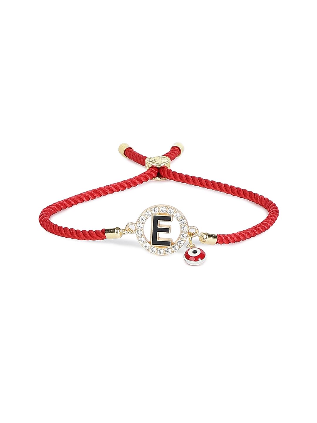 El Regalo Name Initials Evil Eye Bracelet Rakhi for Brother- Name Letter CZ Rakhi with Roli Chawal, Message Card in Rakshabandhan Box for Bhai (Red- E)