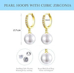 El Regalo Minimalist CZ Pearl Drop Earrings for Women | Korean Style Dangle Hoop Earrings | Gold & Silver Plated Cubic Zirconia Pearl Earrings | Elegant Daily Fashion Jewellery for Girls (Gold- Round)