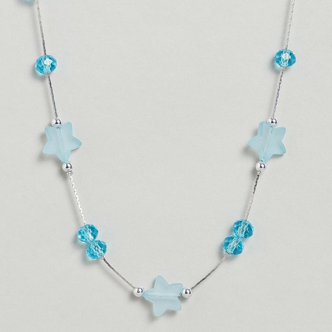 El Regalo 2PCs Crystals Beads Necklace & Earrings Jewelry Set for Kids/Girls & Teens - Shimmering/Matt Crystal Beads Fancy Jewelry Set (Blue Stars)