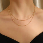 El Regalo Stainless Steel Double Layers Satellite Beads Chain Necklace- Anti Tarnish, Waterproof Golden Beads Station Chain Necklace for Women Girls