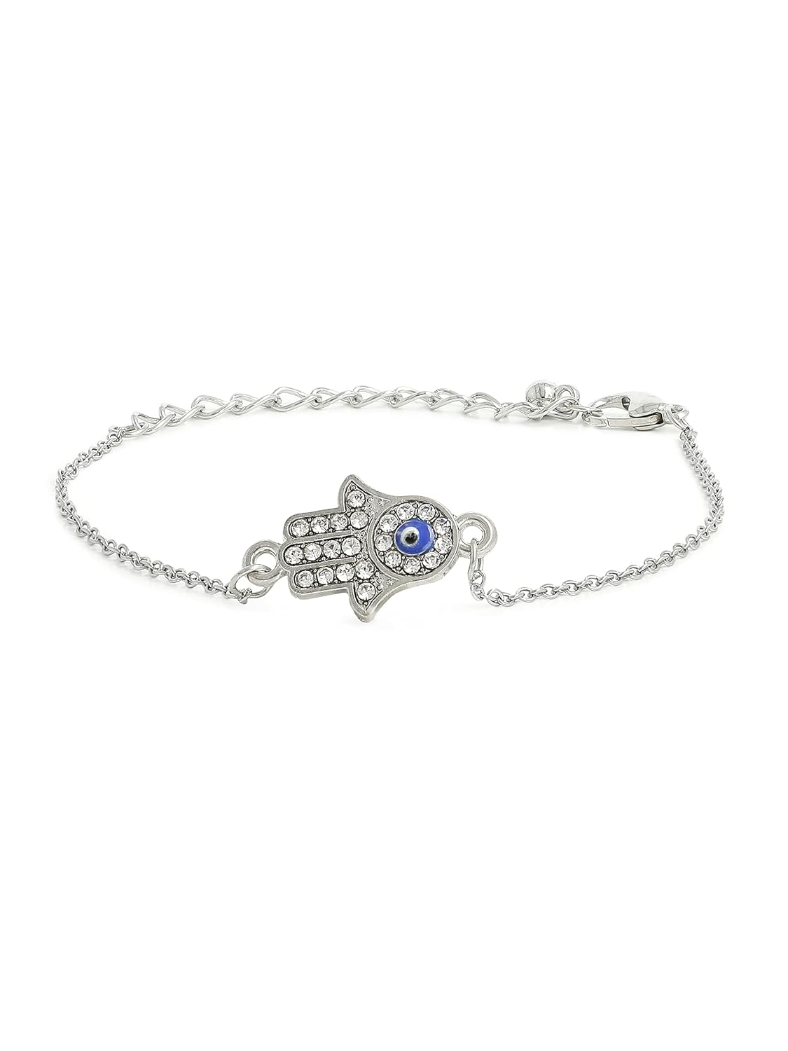 El Regalo 1 PC Hamsa Hand Evil Eyes Chain Bracelet - Fancy Evil Eye Hamsa Hand Chain Bracelet (Silver Hamsa Hand)