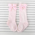 El Regalo Baby Girls Knee High Socks With Bows | Princess Long Booties Vertical Striped Cotton Leg Warmer (2-4 Years) (Pink)