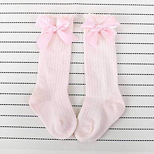 El Regalo Baby Girls Knee High Socks With Bows | Princess Long Booties Vertical Striped Cotton Leg Warmer (2-4 Years) (Pink)