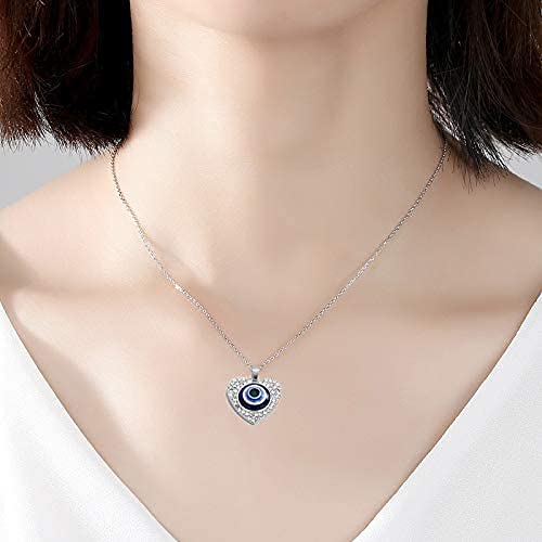 El Regalo Evil Eye Pendant Necklace for Girls & Women | Evil Eye Necklace Third Blue Eyes Amulet Protection Pendant for Girls & Women (Heart Silver)