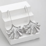 El Regalo Big & Bold Ginkgo Leaf Drop Dangle Earrings - Fashionable Fall Maple Leaf Boho Earrings for Women & Girls, Classy Statement Jewelry (Silver)