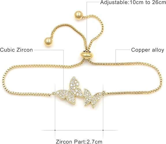 El Regalo Luxury Cubic Zirconia Butterfly Bracelet for Women - Adjustable Sparkling 3D Butterfly Tennis Bracelet, Elegant Brass CZ Inlaid Design