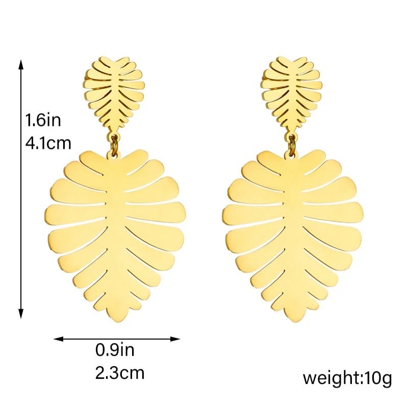 El Regalo Women's & Girl's Big & Bold Stainless Steel Hollow Cut Leaves Stud Earrings- Western Tropical Monstera Leaves Earrings