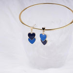 El Regalo 1 Pair Double Love Heart Drop Earrings- Valentine's Day Gift- Two Tone Oil Drop Heart Dangle Earrings for Girls & Women (Black+Blue)