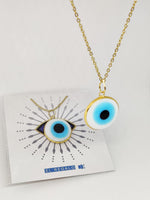 El Regalo Big Evil Eye Handmade Glass Lamp work Unisex Pendant Necklace for Men, Women, Girls & Boys | Evil Eye Pendant Necklace (White Golden)