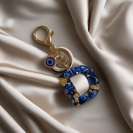 El Regalo Royal Blue Evil Eye Keychain Name Initial Letters- Alphabet Letter Keyring with Evil Eye Charm - Unisex Stylish Bag Charm, Keyring, Gift for Friends & Family (D Letter)