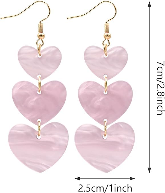 El Regalo Valentines Day Gift for Her- Heart Earrings for Women Girls- Dangling dangler Valentine's Day Gift (Pink Acrylic Heart Earrings)