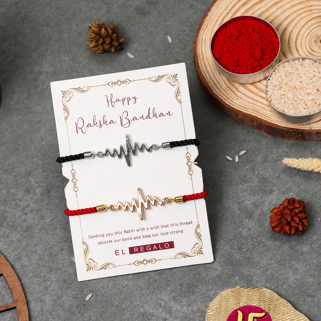 El Regalo Unisex Adult 2Pcs Heart Beat Rakhis Combo For Bhaiya/Bhabhi- Designer & Meaningful Rakhi Set With Roli Chawal, Rakhi Message Card In Rakhi Gift Box For Brother/Sister-In-Law