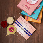 El Regalo 2PCs Pearls Rakhi Combo Set for Bhaiya-Bhabhi/Bhai- Bhatija/Bhatiji- Rakhi Gift Combo with 2 Pearls Rakhi, Roli-Chawal Shagun Pack, Message Card in Gift Box (Blue)