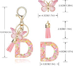 El Regalo Personalized Name Initials Butterfly Charm Keychain - Custom Letter Keyring with Pink Tassel & Butterfly Pendant, Purse, Bag, Backpack Accessory (D Letter)