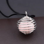 El Regalo 1 PC Healing Crystal Chakra Stone Necklace Gemstone Beads Round Iron Spiral Bead Cage Pendants Jewelry for Girls & Women (Rose Quartz)