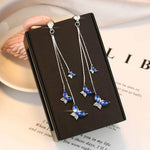 El Regalo Crystal Butterfly Drop Dangle Tassel Earrings for Women & Girls - Blue Butterfly Earrings