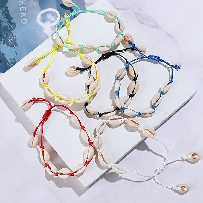 El Regalo Beach Cowrie Shell Anklet/Bracelet for Girls & Women- Bohemian Adjustable Hawaiian Beach Summer Vintage Anklet Hand-woven Decoration Jewelry for Girl Women (Blue)