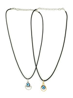El Regalo 2 PCs Blue Evil Eye Unisex Pendant Cord Necklace for Kids/Girls/Boys/Men & Women - Turkish Blue Silver & Golden Handmade Evil Eye Necklaces (Option-1)