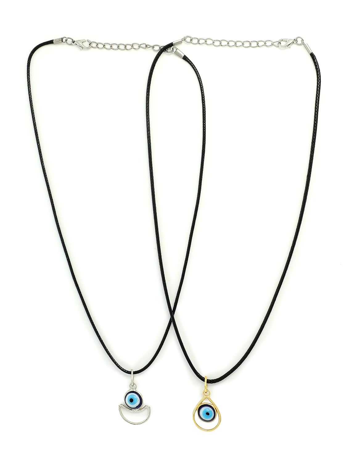 El Regalo 2 PCs Blue Evil Eye Unisex Pendant Cord Necklace for Kids/Girls/Boys/Men & Women - Turkish Blue Silver & Golden Handmade Evil Eye Necklaces (Option-1)