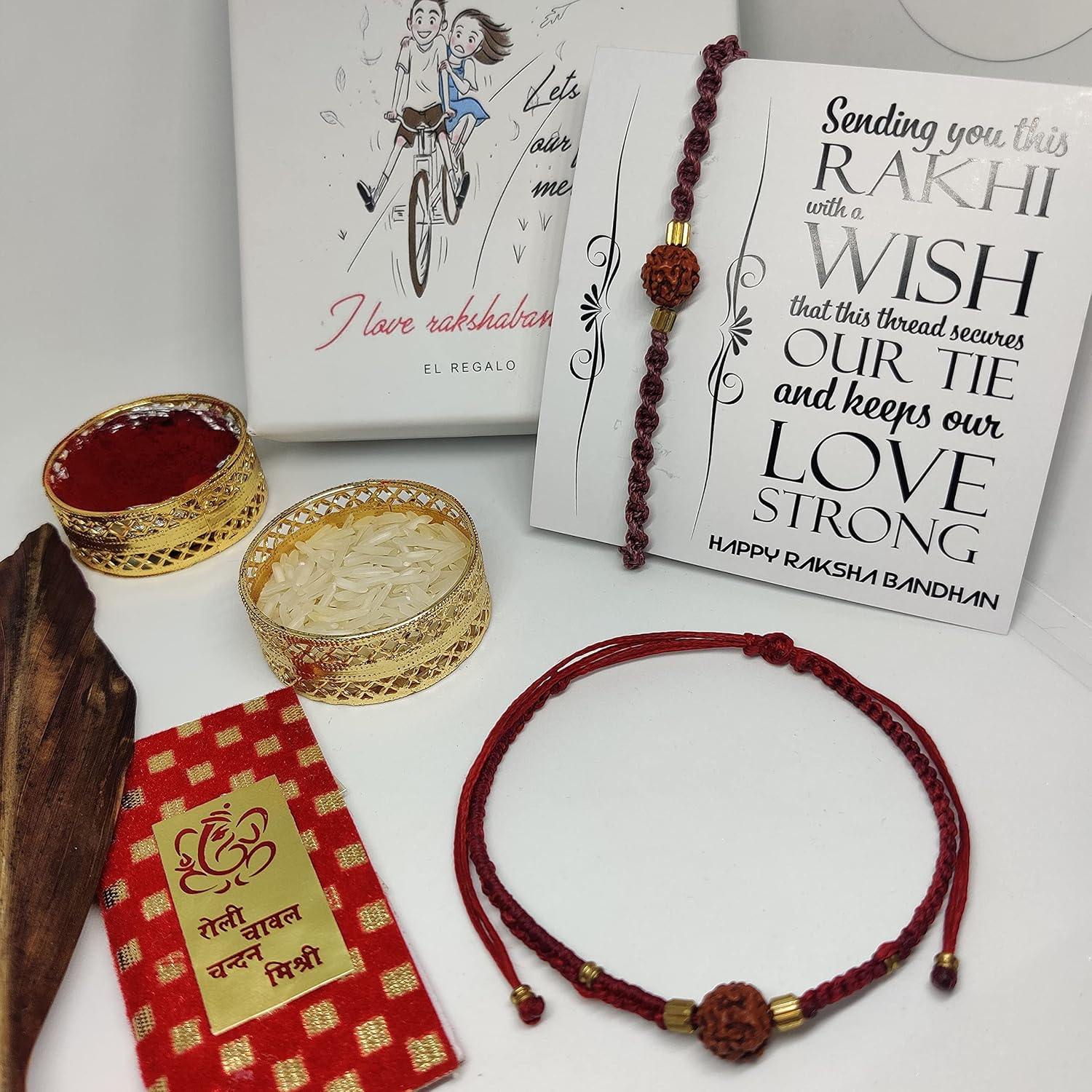 El Regalo Elegant Rudraksha Rakhi for Bhaiya/Bhabhi/Niece/Nephew Lord Shiva Mediation Rudraksha Bracelets Rakhi with shagun, Rakhi Card in Gift Box