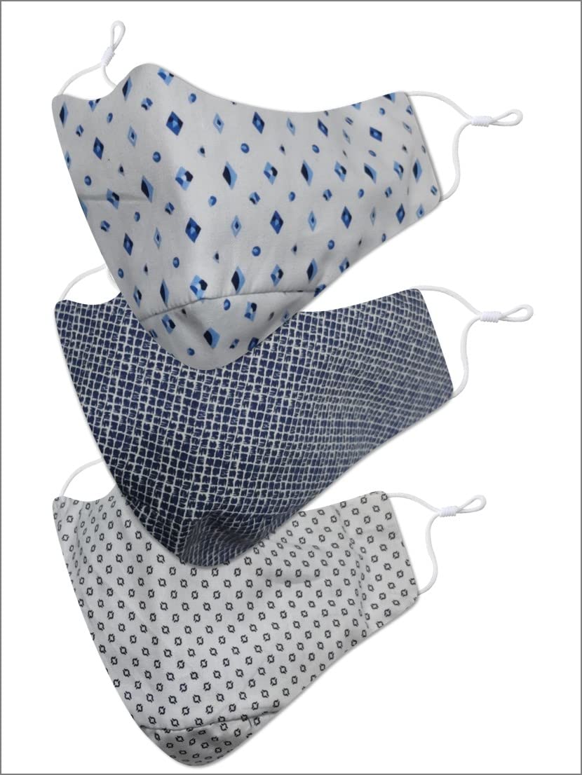 El Regalo (3 PCs Set XL/XXL Size Unisex Cotton Face Masks | India's First Extra Large Size Executive Cotton Reusable, Breathable, Washable & Adjustable Face Masks (Executive Prints Face Masks)