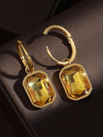 El Regalo Stainless Steel Rectangular Cut Rhinestone Hoop Earrings - Elegant 18K Gold Plated Waterproof Vintage-Inspired Cubic Zirconia Huggie Hoops for Women (Golden Yellow)