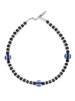 El Regalo Womens Set of 2 German Silver Blue & Black Evil Eye Beaded Anklets