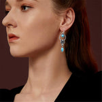 El Regalo Small Handmade Vintage Silver Tone Simulated Turquoise Dangle Drop Earrings for Women Girls- Retro Blue Stone Earrings