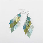El Regalo 1 Pair Pretty Leaves Bunch Chandelier Earrings for Girls & Women- Boho Lightweight Hollow Filigree Leaves Drop Earrings (Green Yellow Shades)
