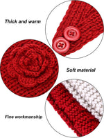 El Regalo's 1PC Winter Crochet Knitted Headwrap Headband with 3D flower & Button for Girls & Women- Ear Warmer Hair Muffs Band | Winter Designer Headbands for Teens & Women (Red)