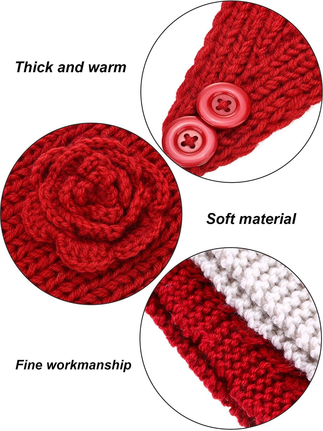 El Regalo's 1PC Winter Crochet Knitted Headwrap Headband with 3D flower & Button for Girls & Women- Ear Warmer Hair Muffs Band | Winter Designer Headbands for Teens & Women (Red)