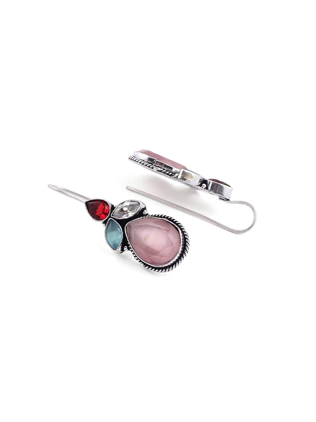 El Regalo Multi Colored Ethnic Stone Studded Oxidized 925 Silver Plated Earrings - Womens