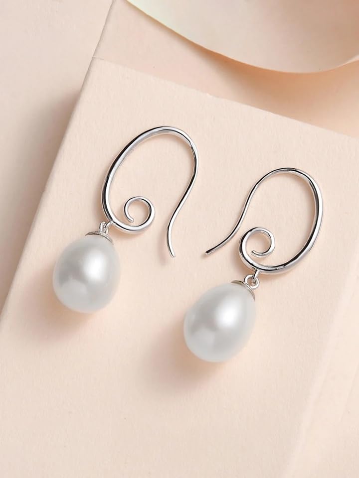 El Regalo Elegant Faux Pearl Earrings for Women - Elegant 18K Gold & Silver Plated Moti Jewelry Collection | Fancy Studs, Dainty Drops & Long Dangle Pearls Earrings for Girls (Style-11)