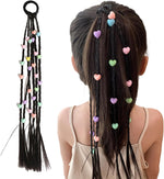 El Regalo 2PCs Cute Beaded Ponytail Hair Extensions Rubber Band- Stars & Hearts Beaded Braid Hairpieces for High Ponytail for Kids/Teen Girls/Women