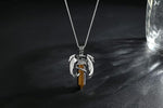 El Regalo Goth Gothic Viking Dragon Crystal Pendant Necklace for Men & Boys | Dragon Wing Necklace | Punk Biker Fantasy Statement Jewelry (Brown)