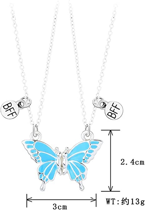 El Regalo Magnetic Butterfly BFF Necklaces for 2, Enamel Butterfly Friendship Magnetic Necklace for Teen Girls Women - Gift for Best Friends/Besties/Sisters (Blue Butterflies)