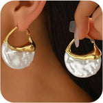 El Regalo Irregular Pearl Hoop Earrings for Women/Girls | Gold-Plated Textured Geometric Drop Earrings | Trendy Statement Fashion Jewellery for Western Outfits and Parties
